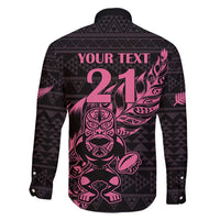 New Zealand Rugby Warrior Custom Family Matching Long Sleeve Bodycon Dress and Hawaiian Shirt Pink Fern Taniko Motif