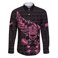 New Zealand Rugby Warrior Custom Family Matching Puletasi and Hawaiian Shirt Pink Fern Taniko Motif