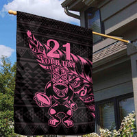 New Zealand Rugby Warrior Custom Garden Flag Pink Fern Taniko Motif