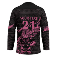 New Zealand Rugby Warrior Custom Hockey Jersey Pink Fern Taniko Motif LT9 - Polynesian Pride