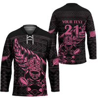 New Zealand Rugby Warrior Custom Hockey Jersey Pink Fern Taniko Motif LT9 - Polynesian Pride