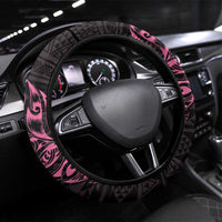 New Zealand Rugby Warrior Steering Wheel Cover Pink Fern Taniko Motif