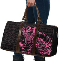 New Zealand Rugby Warrior Custom Travel Bag Pink Fern Taniko Motif - Polynesian Pride