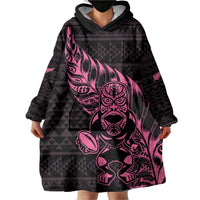 New Zealand Rugby Warrior Custom Wearable Blanket Hoodie Pink Fern Taniko Motif