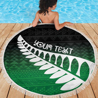 Green Silver Fern Spirit Taniko Tukutuku Personalised Beach Blanket