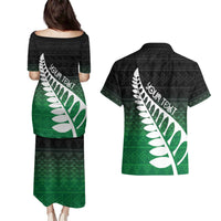 Green Silver Fern Spirit Taniko Tukutuku Personalised Couples Matching Puletasi and Hawaiian Shirt