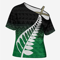 Green Silver Fern Spirit Taniko Tukutuku Personalised Cross Shoulder Shirt LT9 Female Green - Polynesian Pride