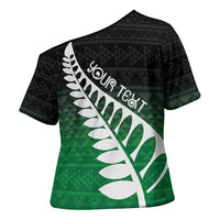 Green Silver Fern Spirit Taniko Tukutuku Personalised Cross Shoulder Shirt LT9 - Polynesian Pride