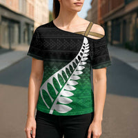 Green Silver Fern Spirit Taniko Tukutuku Personalised Cross Shoulder Shirt LT9 - Polynesian Pride