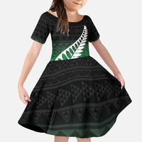 Green Silver Fern Spirit Taniko Tukutuku Personalised Family Matching Mermaid Dress and Hawaiian Shirt