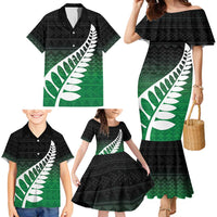 Green Silver Fern Spirit Taniko Tukutuku Personalised Family Matching Mermaid Dress and Hawaiian Shirt