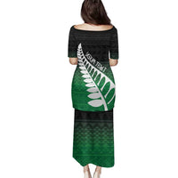 Green Silver Fern Spirit Taniko Tukutuku Personalised Family Matching Puletasi and Hawaiian Shirt