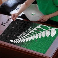 Green Silver Fern Spirit Taniko Tukutuku Personalised Puzzle - Polynesian Pride