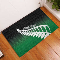 Green Silver Fern Spirit Taniko Tukutuku Personalised Rubber Doormat