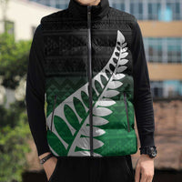 Green Silver Fern Spirit Taniko Tukutuku Personalised Sleeveless Puffer Jacket - Polynesian Pride