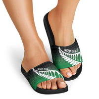 Green Silver Fern Spirit Taniko Tukutuku Personalised Slide Sandals - Polynesian Pride