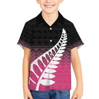 Pink Silver Fern Spirit Taniko Tukutuku Personalised Family Matching Short Sleeve Bodycon Dress and Hawaiian Shirt