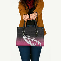Pink Silver Fern Spirit Taniko Tukutuku Personalised Leather Bag LT9 - Polynesian Pride