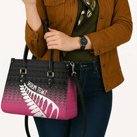 Pink Silver Fern Spirit Taniko Tukutuku Personalised Leather Bag LT9 - Polynesian Pride
