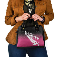 Pink Silver Fern Spirit Taniko Tukutuku Personalised Shoulder Handbag