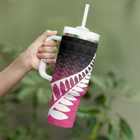 Pink Silver Fern Spirit Taniko Tukutuku Personalised Tumbler With Handle