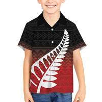 Red Silver Fern Spirit Taniko Tukutuku Personalised Family Matching Summer Maxi Dress and Hawaiian Shirt