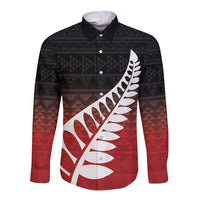 Red Silver Fern Spirit Taniko Tukutuku Personalised Long Sleeve Button Shirt