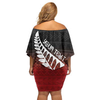 Red Silver Fern Spirit Taniko Tukutuku Personalised Off Shoulder Short Dress