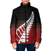 Red Silver Fern Spirit Taniko Tukutuku Personalised Padded Jacket - Polynesian Pride