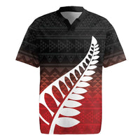 Red Silver Fern Spirit Taniko Tukutuku Personalised Rugby Jersey