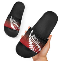 Red Silver Fern Spirit Taniko Tukutuku Personalised Slide Sandals - Polynesian Pride