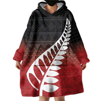 Red Silver Fern Spirit Taniko Tukutuku Personalised Wearable Blanket Hoodie