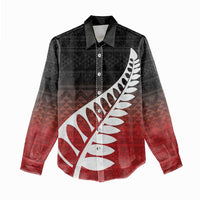 Red Silver Fern Spirit Taniko Tukutuku Personalised Women Casual Shirt