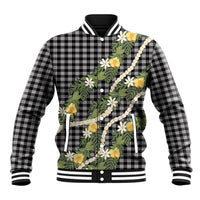 Aloha Puakenikeni Anthurium Pikake Lei Baseball Jacket Black Hawaiian Palaka Pattern