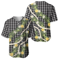 Aloha Puakenikeni Anthurium Pikake Lei Baseball Jersey Black Hawaiian Palaka Pattern