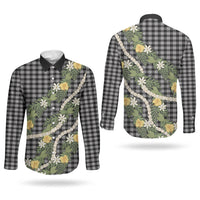 Aloha Puakenikeni Anthurium Pikake Lei Couples Matching Puletasi and Long Sleeve Button Shirt Black Hawaiian Palaka Pattern LT9 - Polynesian Pride