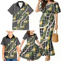 Aloha Puakenikeni Anthurium Pikake Lei Family Matching Mermaid Dress and Hawaiian Shirt Black Hawaiian Palaka Pattern LT9 - Polynesian Pride