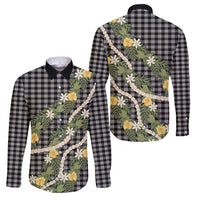 Aloha Puakenikeni Anthurium Pikake Lei Family Matching Mermaid Dress and Hawaiian Shirt Black Hawaiian Palaka Pattern LT9 Dad's Shirt - Long Sleeve Black - Polynesian Pride