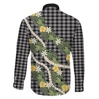 Aloha Puakenikeni Anthurium Pikake Lei Family Matching Off The Shoulder Long Sleeve Dress and Hawaiian Shirt Black Hawaiian Palaka Pattern LT9 Son's Shirt Black - Polynesian Pride