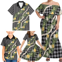 Aloha Puakenikeni Anthurium Pikake Lei Family Matching Off Shoulder Maxi Dress and Hawaiian Shirt Black Hawaiian Palaka Pattern LT9 - Polynesian Pride