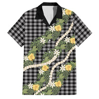 Aloha Puakenikeni Anthurium Pikake Lei Family Matching Off Shoulder Maxi Dress and Hawaiian Shirt Black Hawaiian Palaka Pattern LT9 Dad's Shirt - Short Sleeve Black - Polynesian Pride