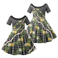 Aloha Puakenikeni Anthurium Pikake Lei Family Matching Off Shoulder Maxi Dress and Hawaiian Shirt Black Hawaiian Palaka Pattern LT9 Daughter's Dress Black - Polynesian Pride