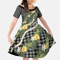 Aloha Puakenikeni Anthurium Pikake Lei Family Matching Puletasi and Hawaiian Shirt Black Hawaiian Palaka Pattern