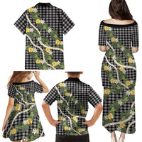 Aloha Puakenikeni Anthurium Pikake Lei Family Matching Puletasi and Hawaiian Shirt Black Hawaiian Palaka Pattern LT9 Mom's Dress Black - Polynesian Pride