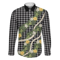 Aloha Puakenikeni Anthurium Pikake Lei Family Matching Short Sleeve Bodycon Dress and Hawaiian Shirt Black Hawaiian Palaka Pattern LT9 Daughter's Dress Black - Polynesian Pride