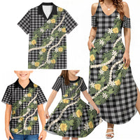 Aloha Puakenikeni Anthurium Pikake Lei Family Matching Summer Maxi Dress and Hawaiian Shirt Black Hawaiian Palaka Pattern LT9 - Polynesian Pride