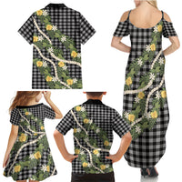 Aloha Puakenikeni Anthurium Pikake Lei Family Matching Summer Maxi Dress and Hawaiian Shirt Black Hawaiian Palaka Pattern LT9 Mom's Dress Black - Polynesian Pride