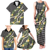 Aloha Puakenikeni Anthurium Pikake Lei Family Matching Tank Maxi Dress and Hawaiian Shirt Black Hawaiian Palaka Pattern LT9 - Polynesian Pride