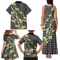 Aloha Puakenikeni Anthurium Pikake Lei Family Matching Tank Maxi Dress and Hawaiian Shirt Black Hawaiian Palaka Pattern LT9 Mom's Dress Black - Polynesian Pride