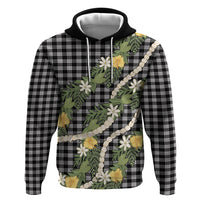 Aloha Puakenikeni Anthurium Pikake Lei Hoodie Black Hawaiian Palaka Pattern LT9 Pullover Hoodie Black - Polynesian Pride